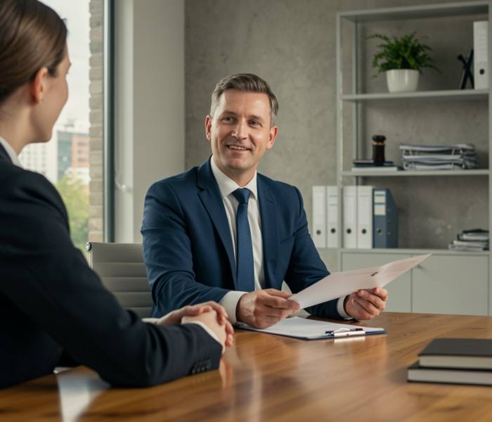 "Ilustración digital fotorrealista de una oficina corporativa moderna que refleja confianza y profesionalismo en consultoría fiscal, laboral, contable y legal."